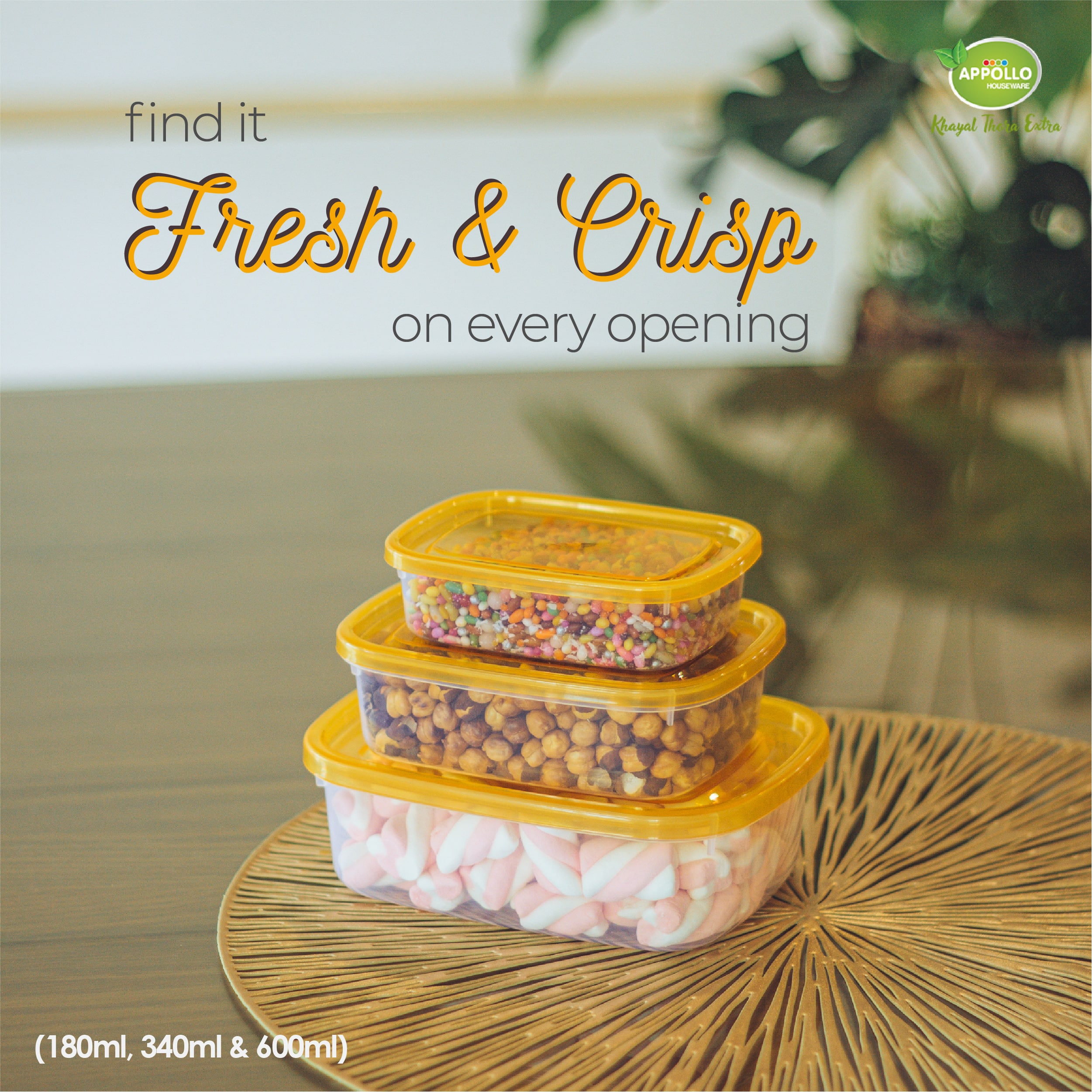 CRISPER FOOD CONTAINER (Junior 3 pcs Set) (180ml  340ml & 600ml)