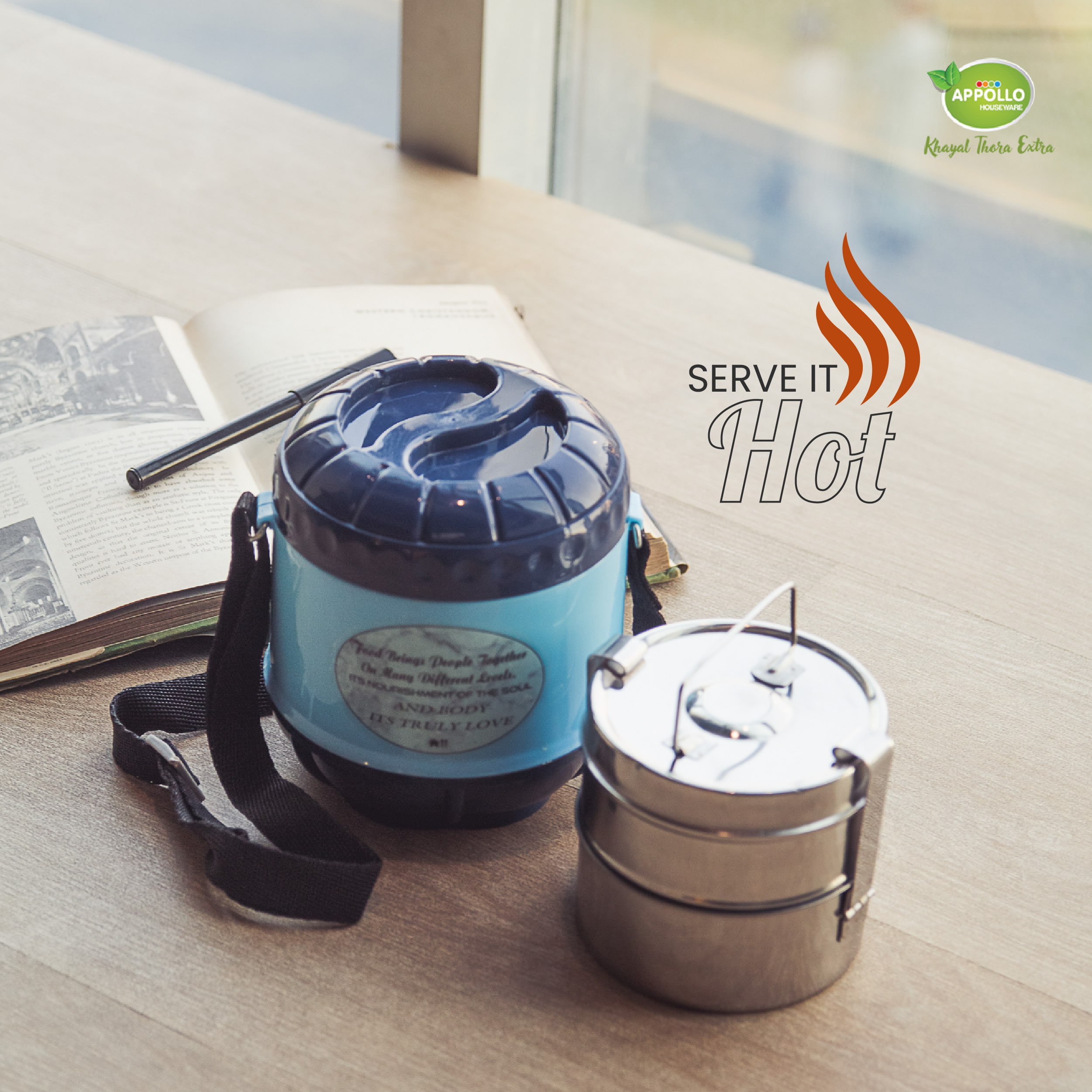 Carry Lunch Carrier (Small) (2 Steel Bowls)